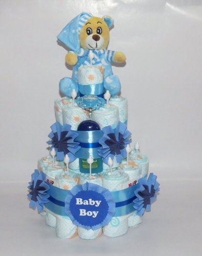 Windeltorte "Baby Boy" + Bär blau