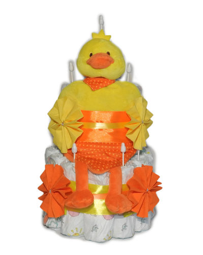 Windeltorte Ente Schnuffeltuch gelb/orange | Windelgeschenk Neutral