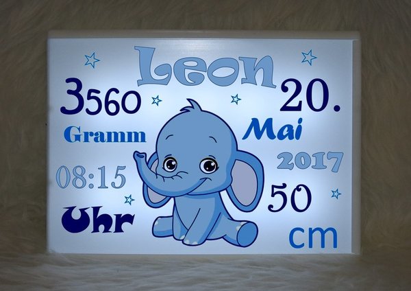 LED - Leuchtbox - Elefant - blau
